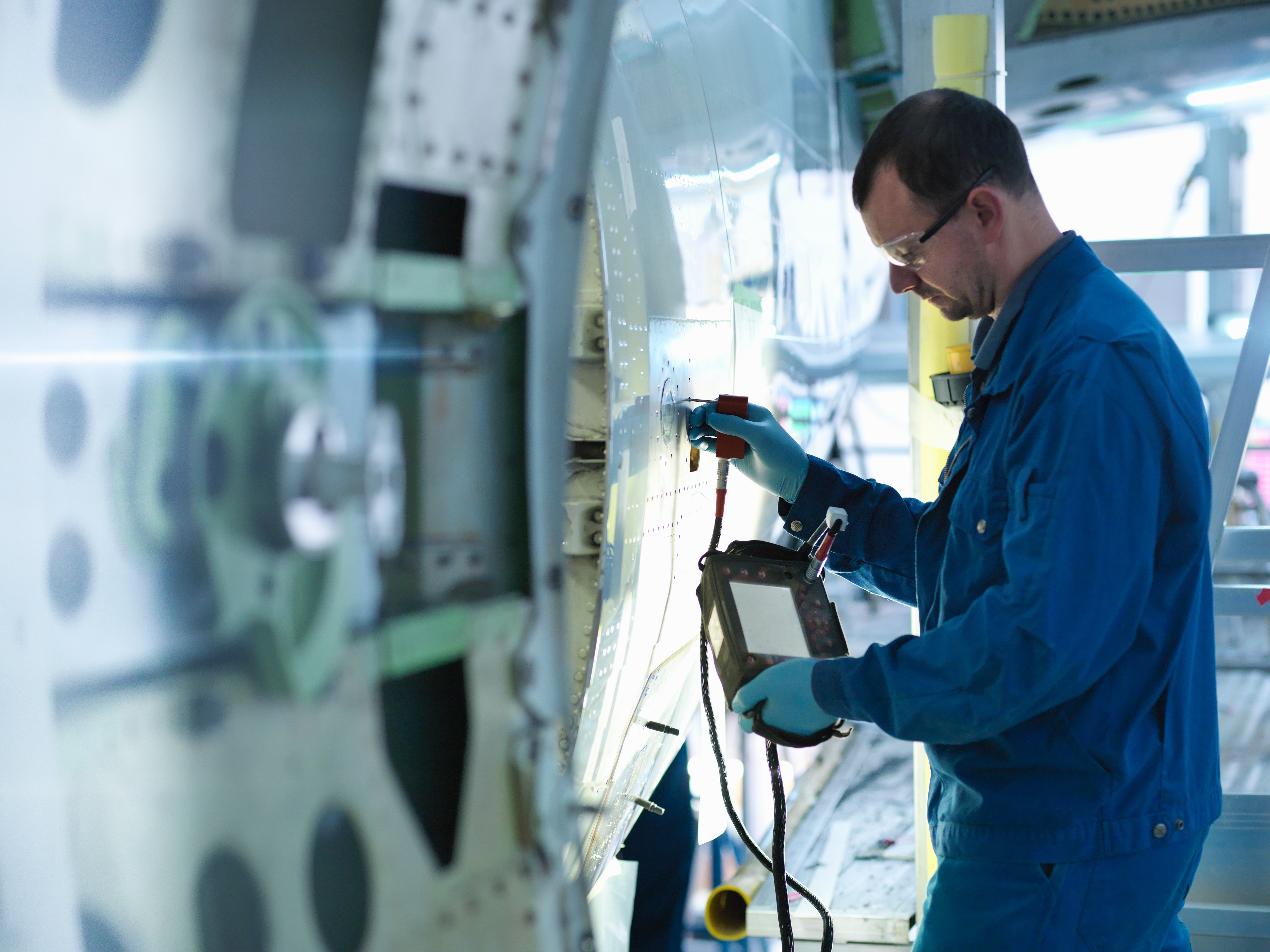 Man working on an airplane