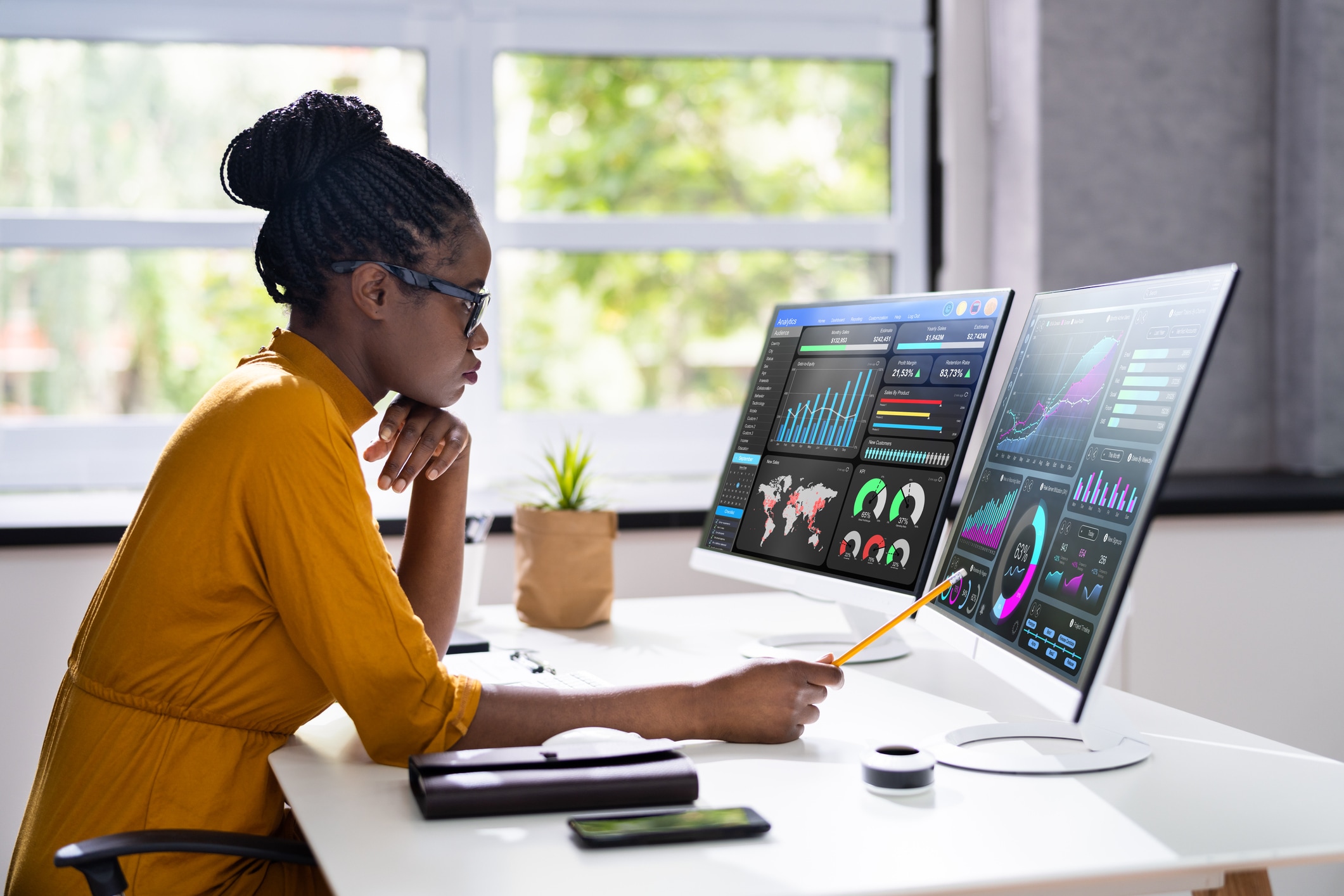 woman working on computer data