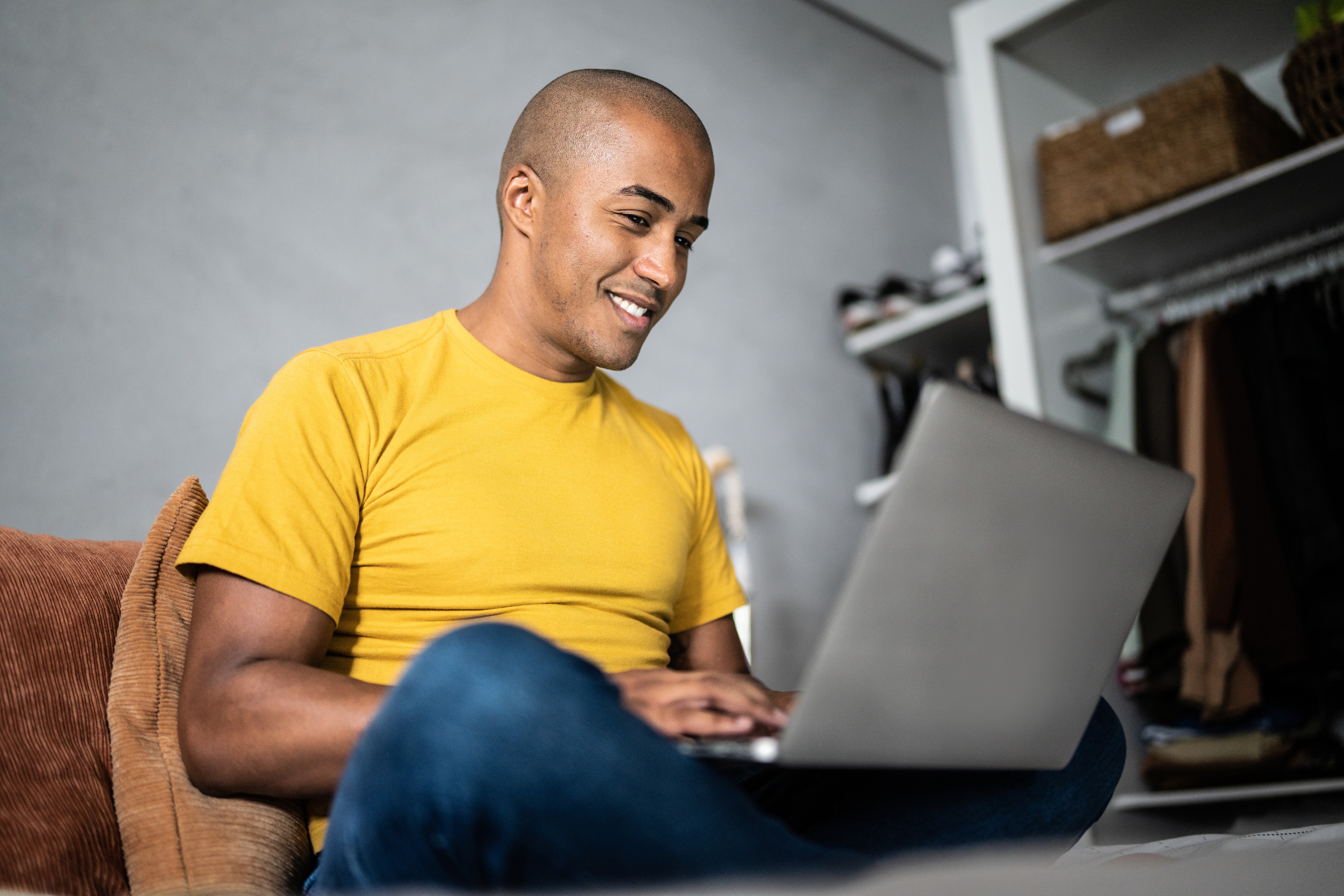 one business man is having a virtual meeting