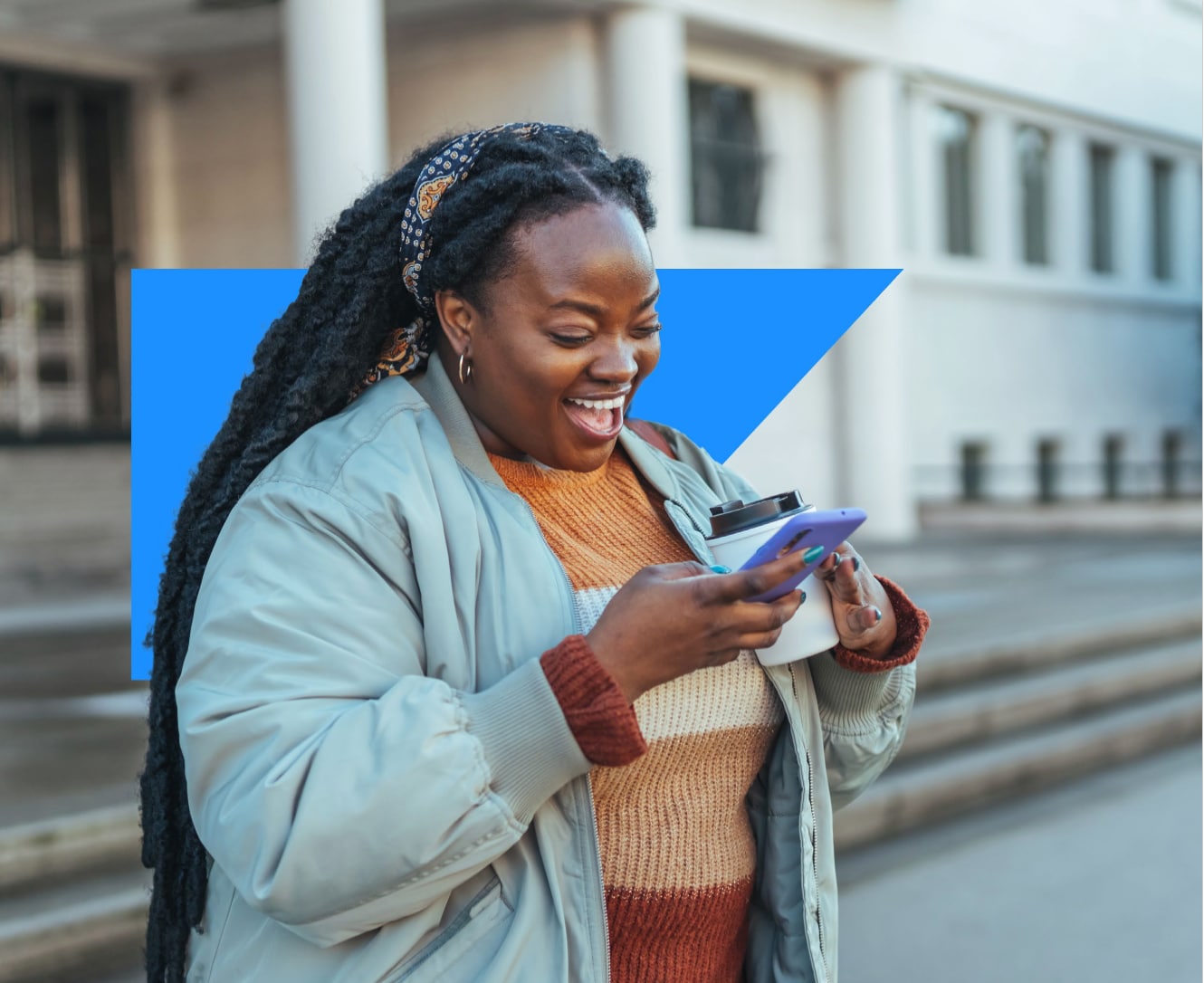 Women smiling doing expense reports on her phone